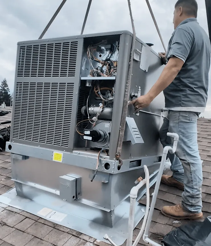 Lower HVAC unit onto curb